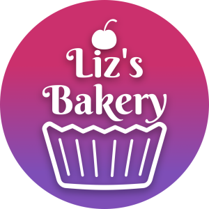 A logo with the shape of a cupcake, at the top has the words “Liz's Bakery” and at the bottom the rest of the cupcakethe letters